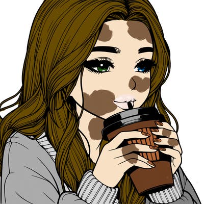 realistic girl drinking coffee