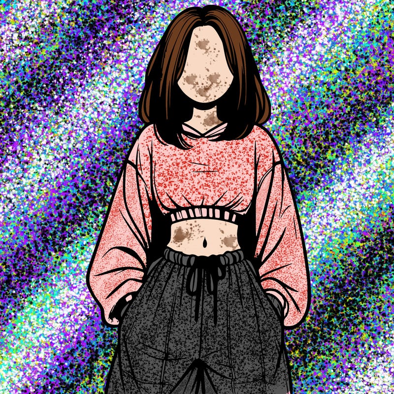 realistic girl faceless with baggy pants and a crop top