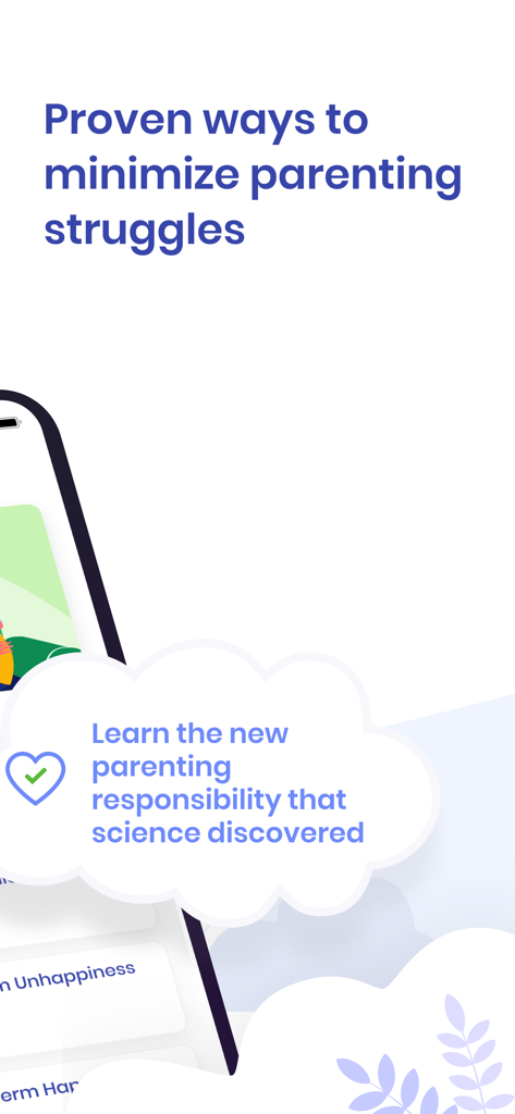 The Happy Child-Parenting App - Screenshot of The Happy Child app highlighting science-based ways to minimize parenting struggles