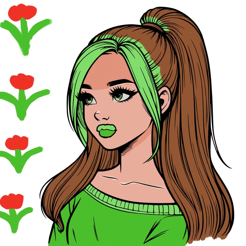 realistic girl with a high ponytail