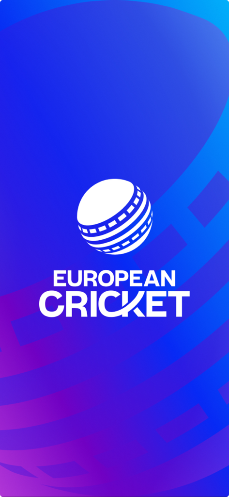 European Cricket Network - Logo European Cricket Network su uno schermo splash blu e viola