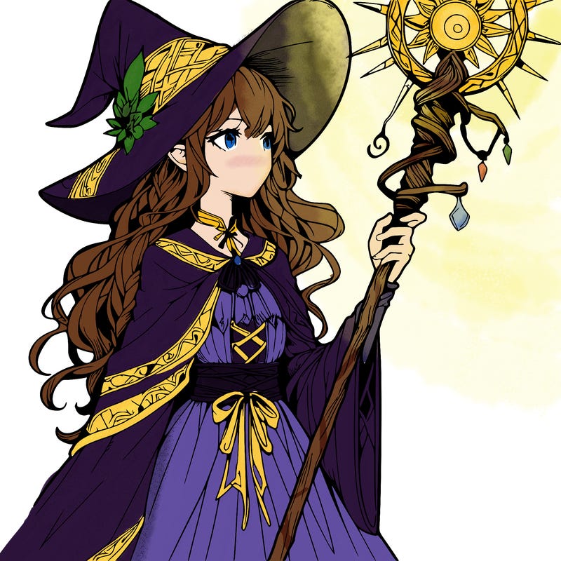 a realistic fantasy manga witch with a staff