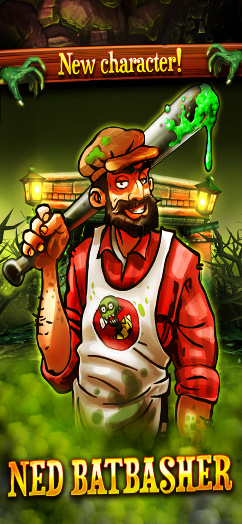 Ned Batbasher character from Rail Rush holding a slime covered baseball bat