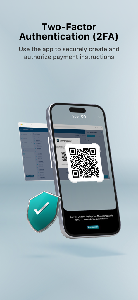 ABA Business - ABA Business app displaying two factor authentication by scanning a QR code for secure transactions