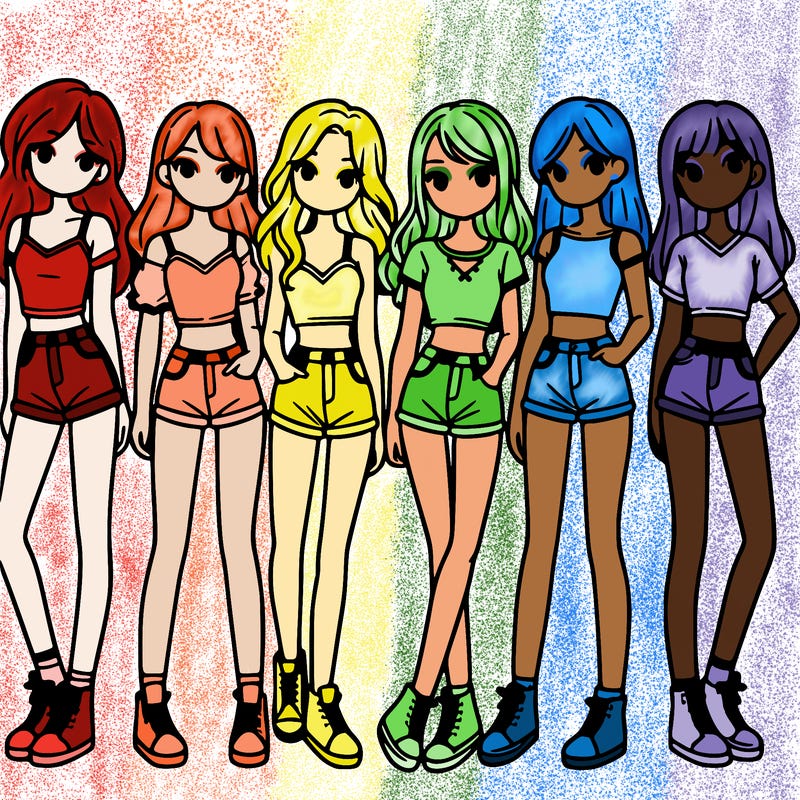 a group of girls wearing crop tops and shorts