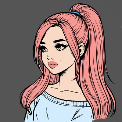 realistic girl with a high ponytail