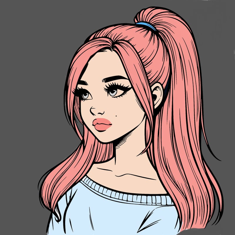 realistic girl with a high ponytail