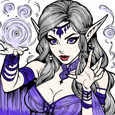 realistic scary beautiful elf sorceress casting spell
