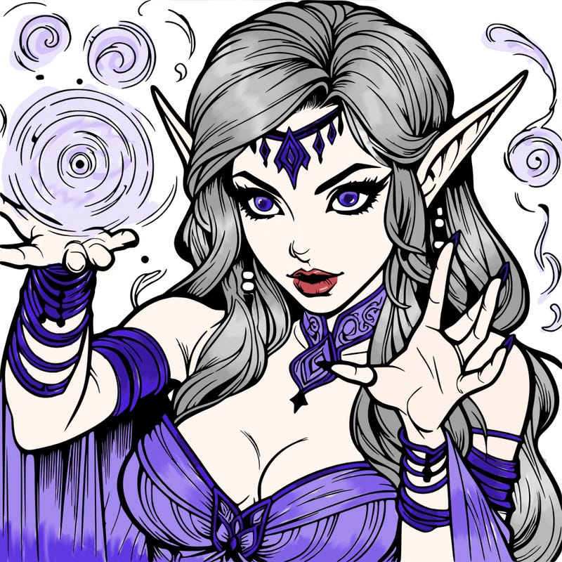realistic scary beautiful elf sorceress casting spell