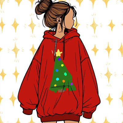 realistic girl with a oversized sweatshirt on and a bun