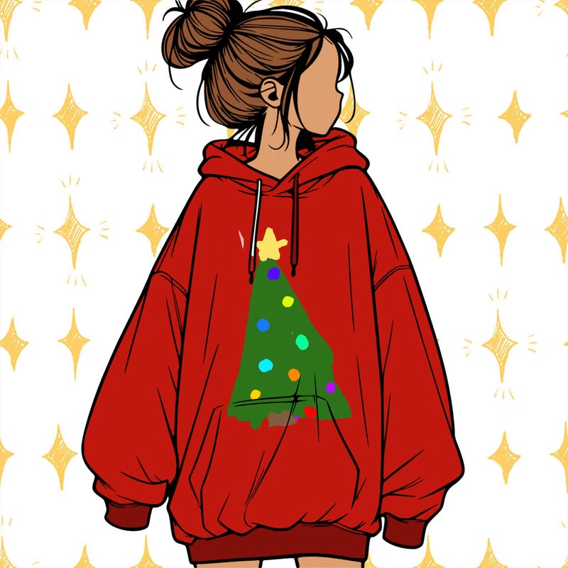 realistic girl with a oversized sweatshirt on and a bun