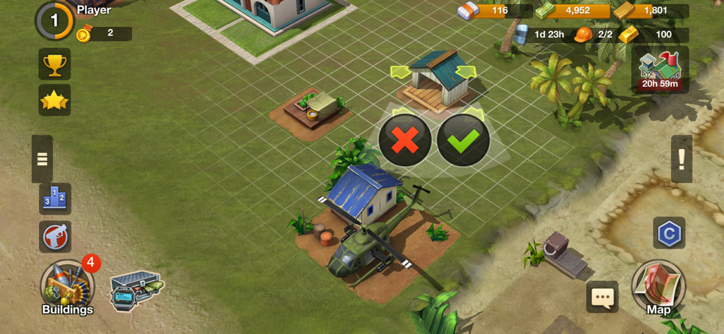 Narcos: Cartel Wars Unlimited - Juego de construcción de bases de Narcos Cartel Wars Unlimited que muestra la cuadrícula de construcción y los recursos