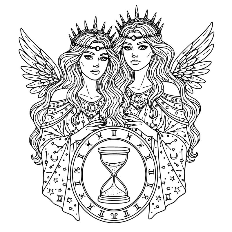 two girls as zodiac godess: gemini. head to shoulders