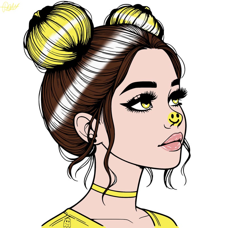 realistic girl with buns on the top of her head