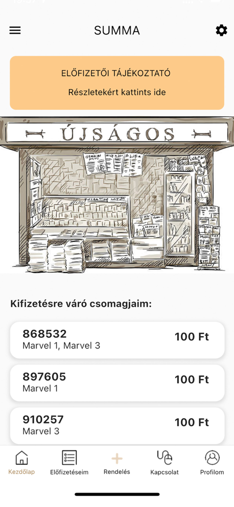 Schermata principale dell'app mobile Summa che mostra i dettagli dell'abbonamento a riviste da collezione