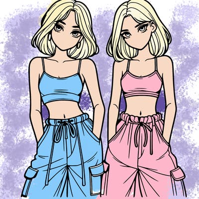 two girls with crop top with baggy pants