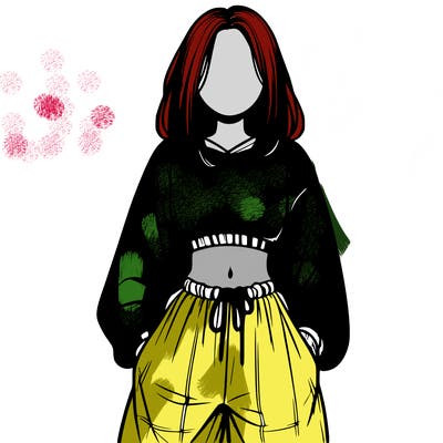 realistic girl faceless with baggy pants and a crop top