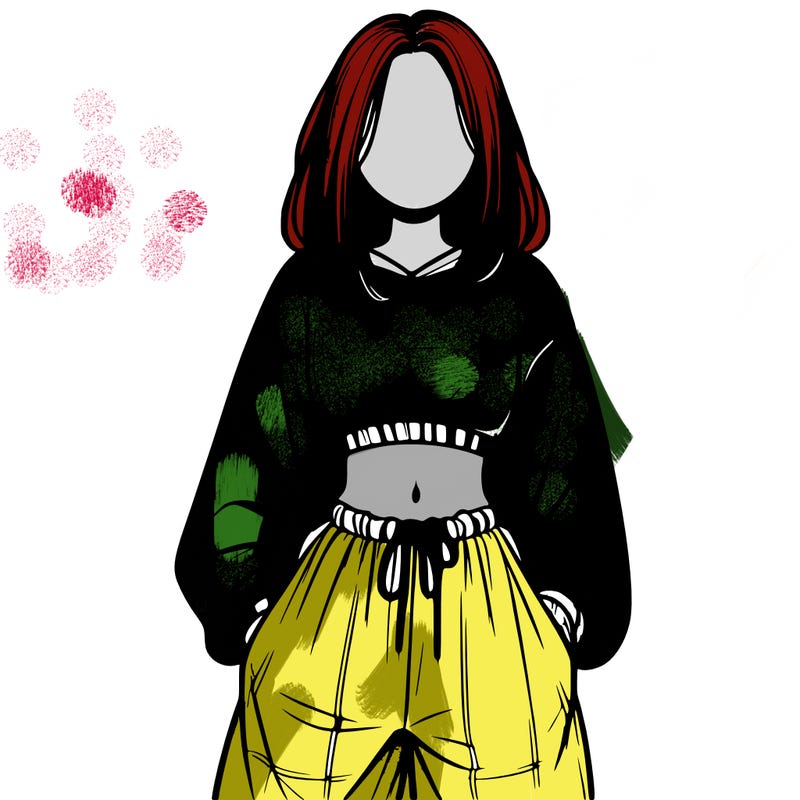 realistic girl faceless with baggy pants and a crop top