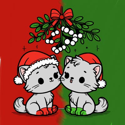 christmas kittens under mistletoe