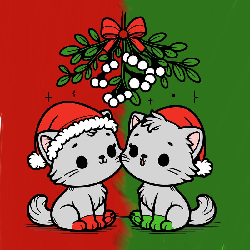 christmas kittens under mistletoe