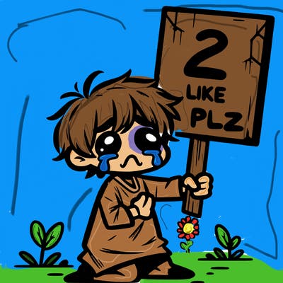 small poor toddler crying with sign that says 2 like plz