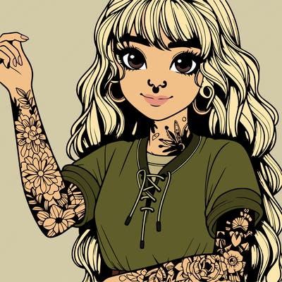 realistic girl with sleve tattoos