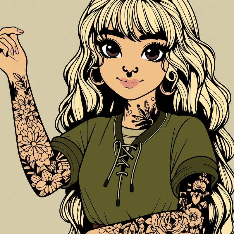 realistic girl with sleve tattoos
