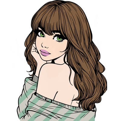 realistic girl with bangs looking over her shoulder