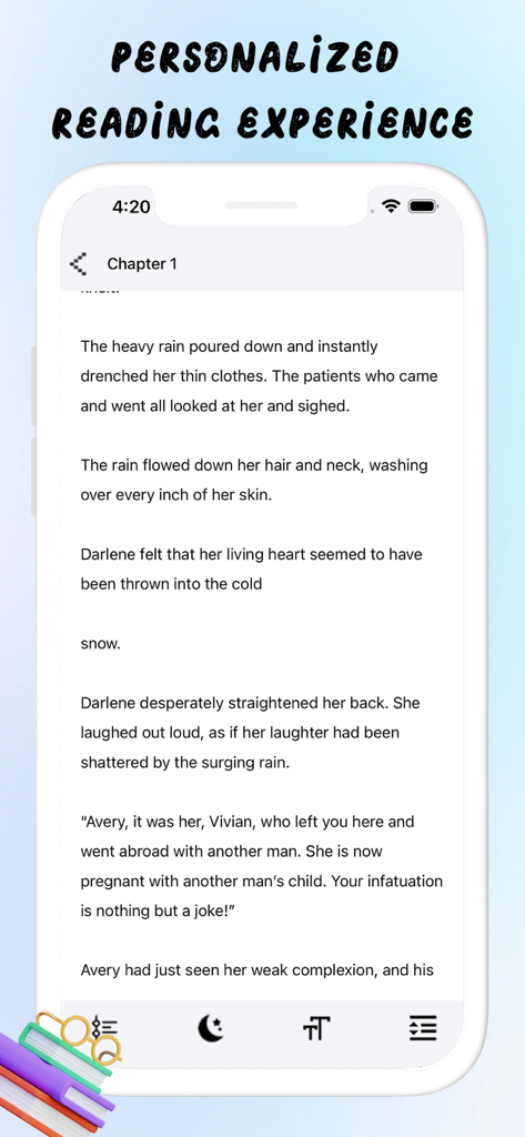 Light Reader - A smartphone displaying a fiction chapter on the Light Reader app with a clean reading interface and custom controls.