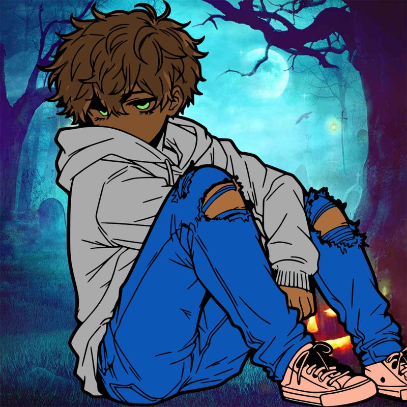 a male hoddie ripped jeans messy hair anime