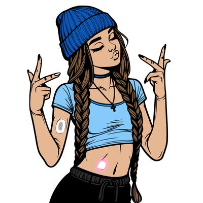 realistic teenage girl with braids and a beanie and crop top doing 🫶🏼