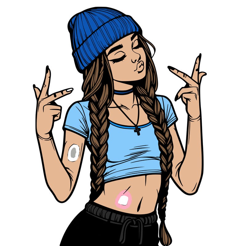 realistic teenage girl with braids and a beanie and crop top doing 🫶🏼