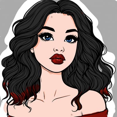 realistic girl with wavy hair and lips