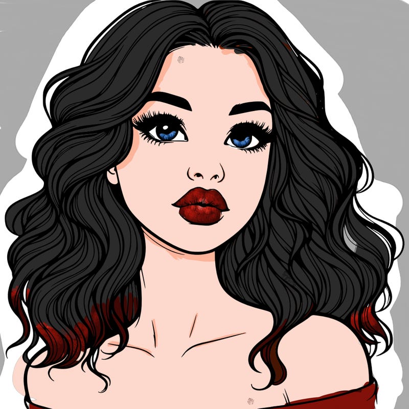 realistic girl with wavy hair and lips