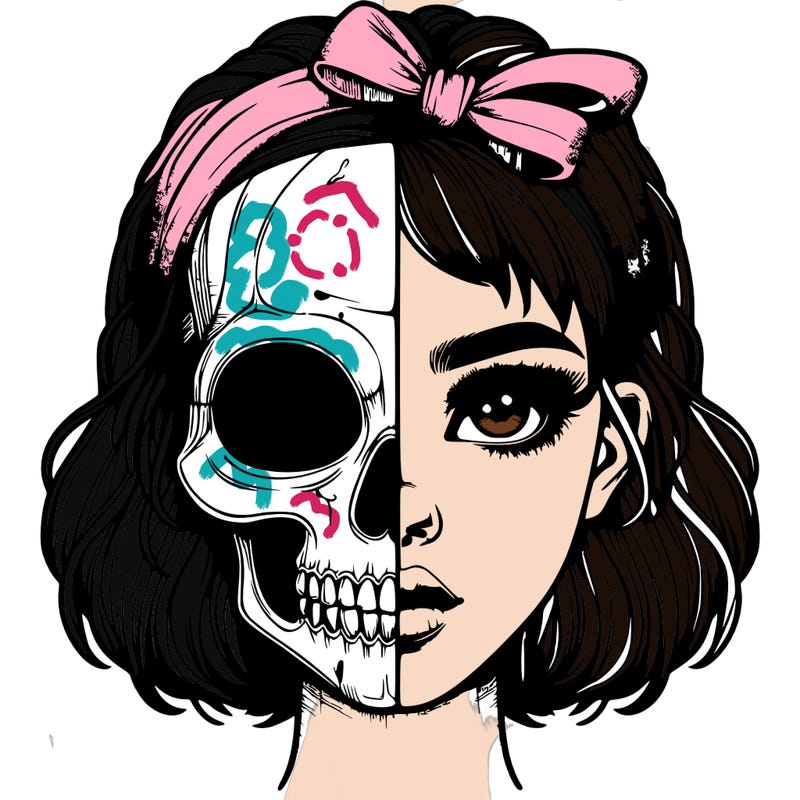 realistic girl with half skull mask