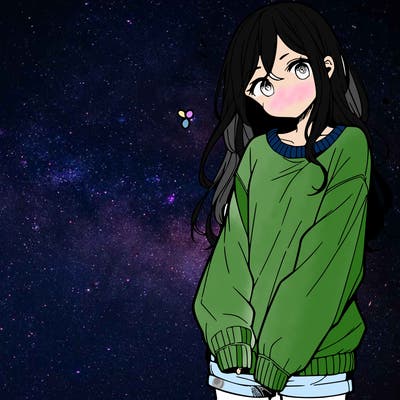 manga teen girl  in a sweater and baggy pants