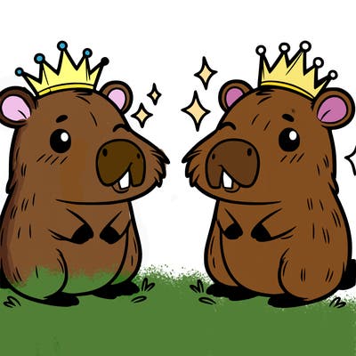 2 cartoon capybaras with crowns