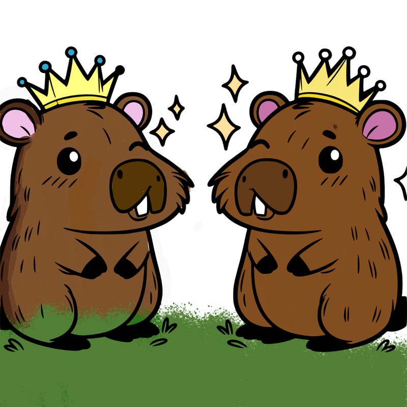 2 cartoon capybaras with crowns