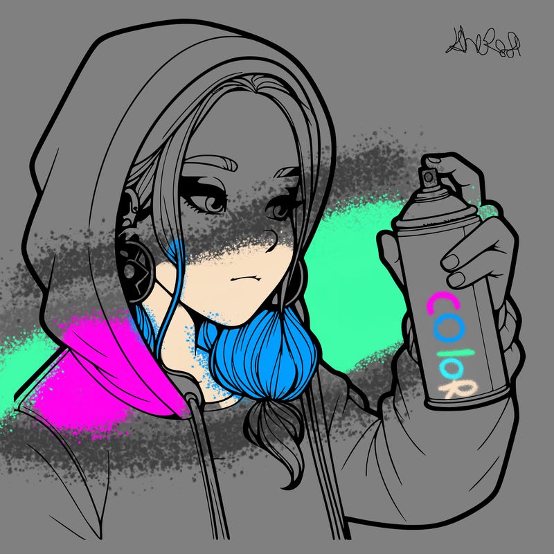 a realistic girl, spray painting