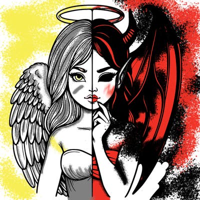 realistic angel half demon