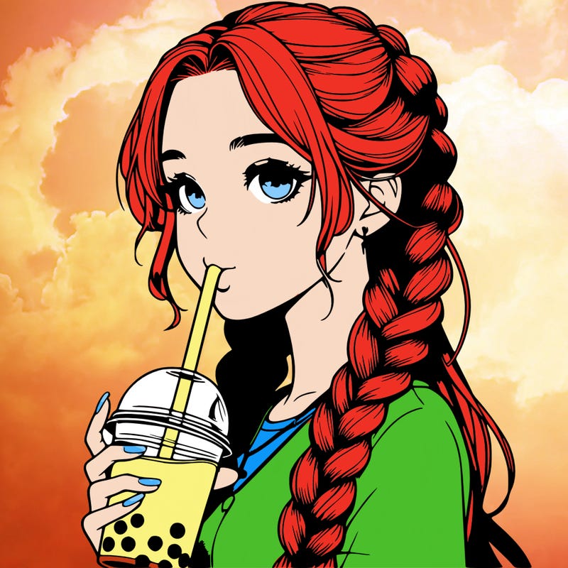realistic girl with braided hair drinking boba