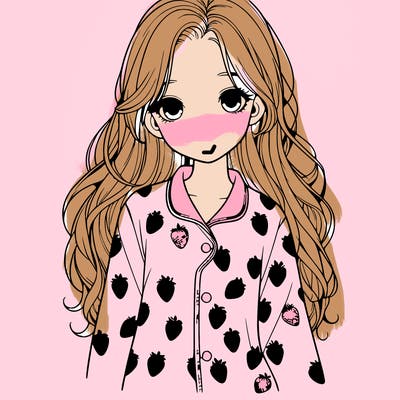 realistic girl in strawberry pajamas