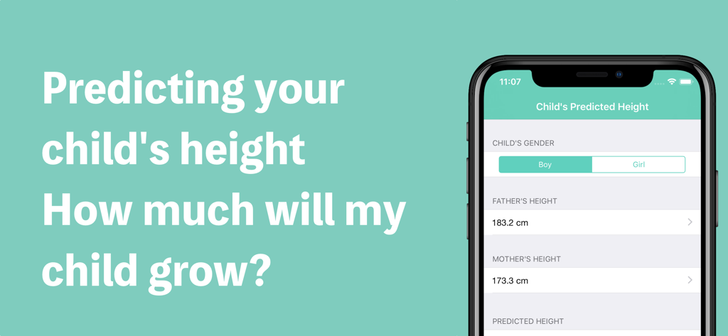 Family Weight Tracker - Interface do aplicativo mostrando a previsão de altura infantil com base na altura dos pais