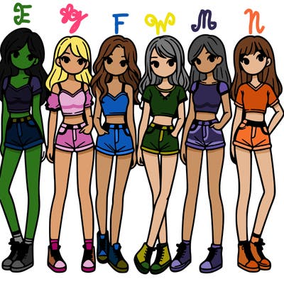 a group of girls wearing crop tops and shorts