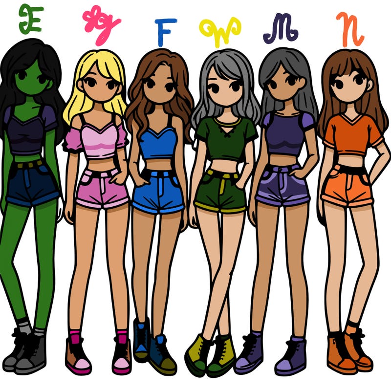 a group of girls wearing crop tops and shorts