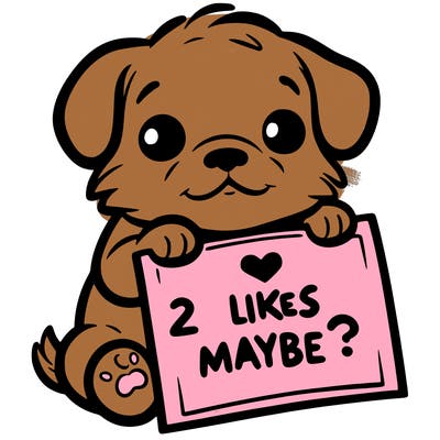 a puppy holding a sign that says 2 likes maybe?