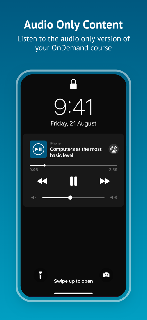 SANS OnDemand - SANS OnDemand app showing audio-only course playback on an iPhone lock screen.