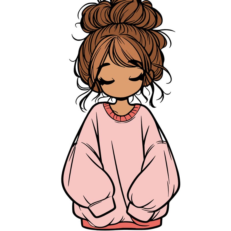 girl with baggy sweatshirt and messy bun