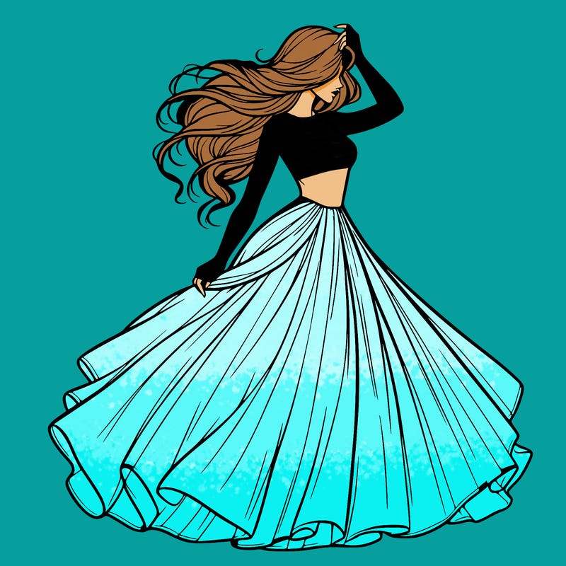 realistic woman with dress flowing in the wind