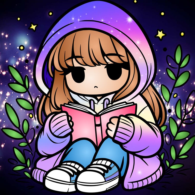 girl in oversized hoodie reading a book